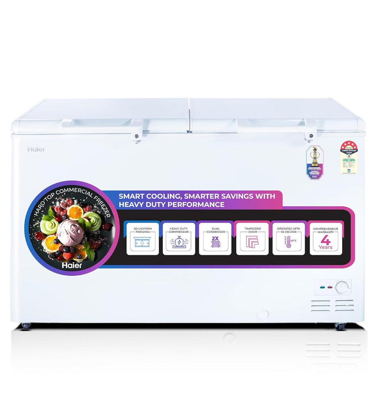 Haier HFC-500DM5, 5 Star Rating Double Door Convertible Deep Freezer, 5 Side Freezing, Dual Condenser, Inside Metal Liner with 70mm Puff Thickness (White)
