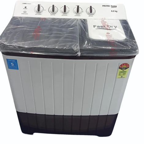 Voltas Beko WTT80UHA/BRSSWH5PODE 8 Kg Semi-Automatic Top Load Washing Machine – 5 Star, Soft Close Lid, Double Waterfall | Burgundy with 5 year comprehensive warranty