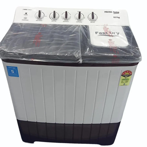 Voltas Beko WTT80UHA/BRSSWH5PODE 8 Kg Semi-Automatic Top Load Washing Machine – 5 Star, Soft Close Lid, Double Waterfall | Burgundy with 5 year comprehensive warranty