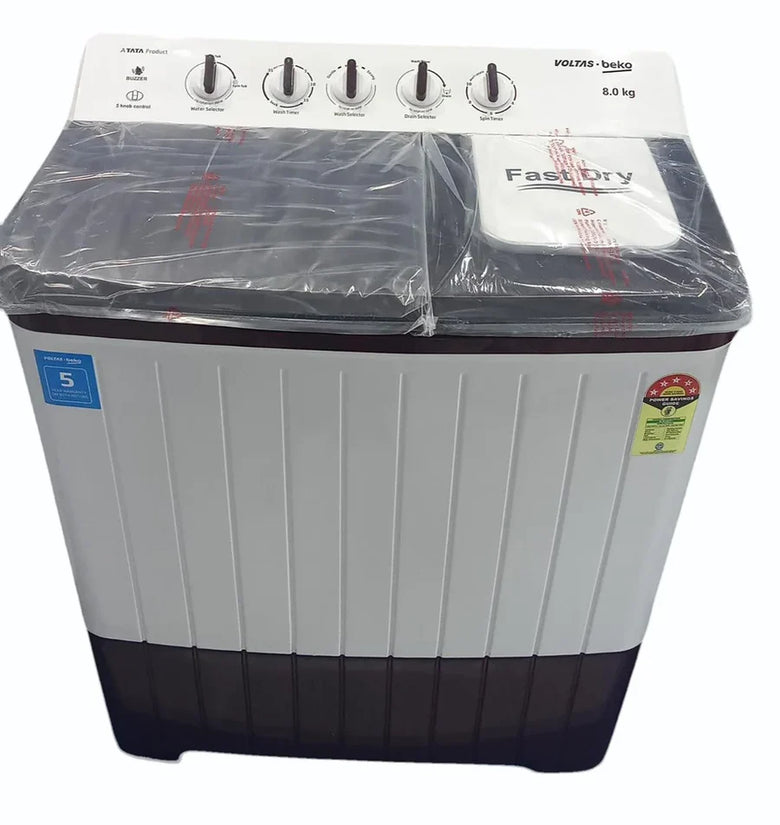 Voltas Beko WTT80UHA/BRSSWH5PODE 8 Kg Semi-Automatic Top Load Washing Machine – 5 Star, Soft Close Lid, Double Waterfall | Burgundy with 5 year comprehensive warranty