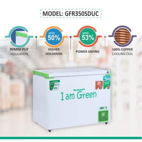 Rockwell 315 Ltr 5 Star Convertible GREEN Deep Freezer, Single Door -GFR350SDUC (10 yr Warranty on cooling coil,Upto 53% Power Saving,100% copper coil)