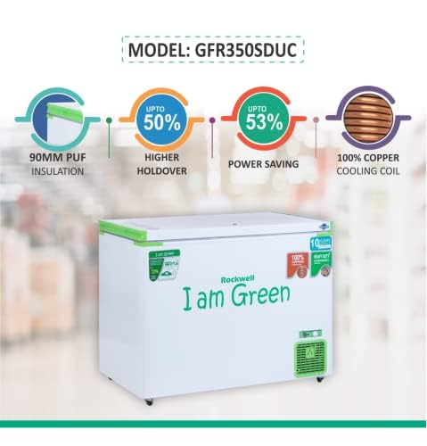 Rockwell 315 Ltr 5 Star Convertible GREEN Deep Freezer, Single Door -GFR350SDUC (10 yr Warranty on cooling coil,Upto 53% Power Saving,100% copper coil)