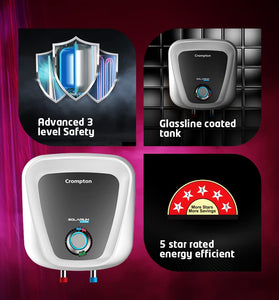 Crompton Solarium Qube /Care 15LTR, 2KW,5 Star-Rated Storage Water Heater (White & Black)