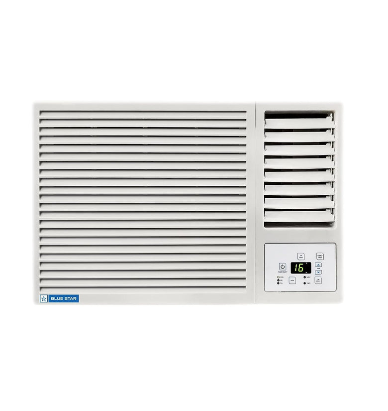 Blue Star 0.8 Ton 3 Star Fixed Speed Window AC (Copper, Turbo Cool, Humidity Control, Fan Modes-Auto/High/Medium/Low, Hydrophilic Blue Fins, Dust Filters, Self-Diagnosis, WFA309GN, White)