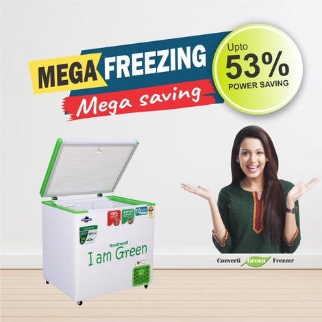 Rockwell 205 Ltr 4 Star Convertible GREEN Deep Freezer, Single Door -GFR250SDUC (10 yr Warranty on cooling coil, Upto 53% Power Saving, 100% copper coil)