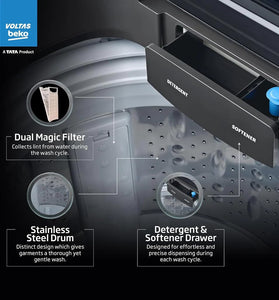 Voltas 10 Kg, 5-Star, Fully Automatic Top Load Washing Machine with inbuilt heater(WTL1006UEAH / DPB0HD, Dark Grey) with 5 year comprehensive warranty