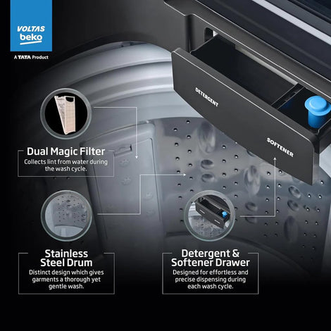 Voltas 10 Kg, 5-Star, Fully Automatic Top Load Washing Machine with inbuilt heater(WTL1006UEAH / DPB0HD, Dark Grey) with 5 year comprehensive warranty