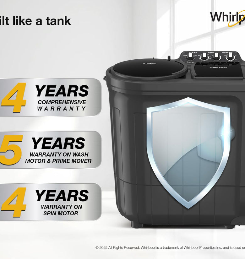 Whirlpool 8 Kg 5 Star Semi-Automatic Top Loading Washing Machine (ACE 8.0 TURBO DRY, Black)