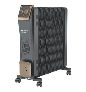 Havells 13 Fin Hestio Wave Fin OFR (Oil Filled Radiator)|Room Heater|2900 W|3 Heat Settings & PTC Fan Heater|Inclined Control Panel|Retractable Wheels| Comfortable Breathing|360° Heating (Black)