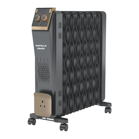 Havells 13 Fin Hestio Wave Fin OFR (Oil Filled Radiator)|Room Heater|2900 W|3 Heat Settings & PTC Fan Heater|Inclined Control Panel|Retractable Wheels| Comfortable Breathing|360° Heating (Black)