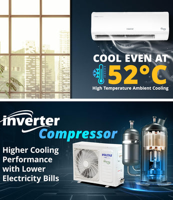 Voltas 185V Vectra CAR 1.5 ton 5 star,New star rated/ 185V Vectra Breezia Emerald , inverter Split AC|4-IN-1 Adjustable modeHigh ambient Cooling-cools even at 52°C|Anti dust filter with Anti-microbial coating|Copper Coil|White
