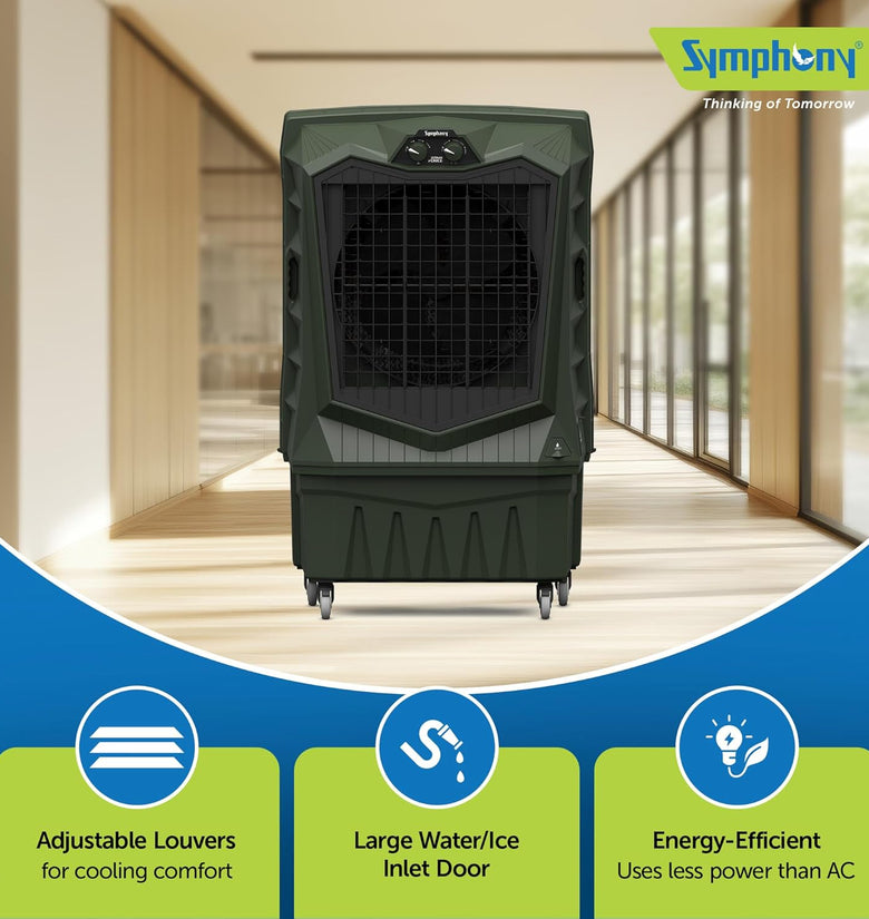Symphony Air Force 120 Desert Air Cooler | Extra Powerful Air Throw | Robust, Weather resistant Body | Heavy Duty Air Cooler | 375W Energy-Efficient Cooling | Auto Louver | 1-Year Warranty