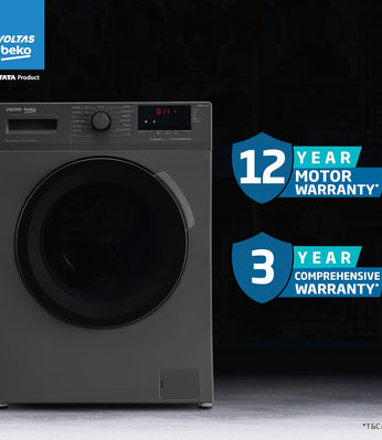 Voltas Beko, A Tata Product 8 Kg 5 Star Inverter Quick wash Fully-Automatic Front Loading Washing Machine (WFL8012B7JVBKA/AXV, Anthracite, In buit Heater/Hygiene steam) with 5 year comprehensive warranty