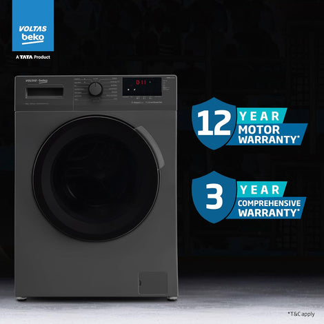 Voltas Beko, A Tata Product 8 Kg 5 Star Inverter Quick wash Fully-Automatic Front Loading Washing Machine (WFL8012B7JVBKA/AXV, Anthracite, In buit Heater/Hygiene steam) with 5 year comprehensive warranty