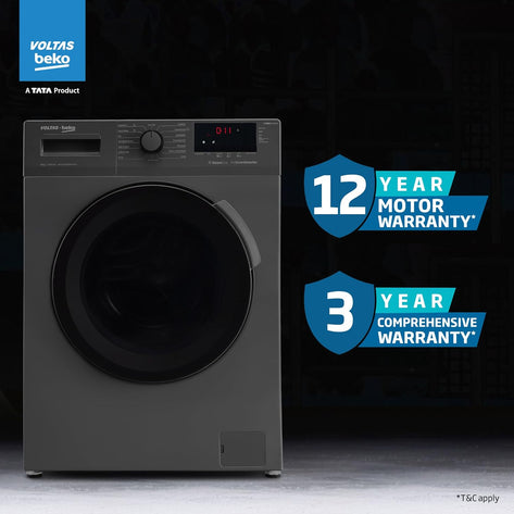 Voltas Beko, A Tata Product 8 Kg 5 Star Inverter Quick wash Fully-Automatic Front Loading Washing Machine (WFL8012B7JVBKA/AXV, Anthracite, In buit Heater/Hygiene steam) with 5 year comprehensive warranty
