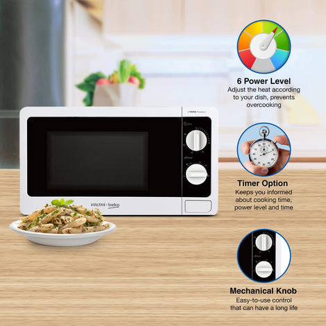 Voltas Beko, A Tata Product 20L, 700W smart solo Microwave oven (MS20MPW10, White | with Anti bacterial Inner Cavity and Large Turntable) with 5 year comprehensive warranty