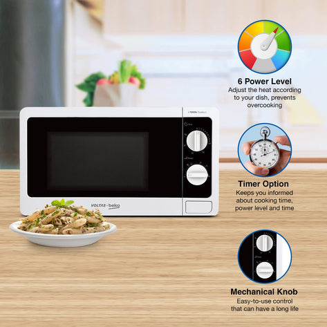 Voltas Beko, A Tata Product 20L, 700W smart solo Microwave oven (MS20MPW10, White | with Anti bacterial Inner Cavity and Large Turntable) with 1 year comprehensive warranty