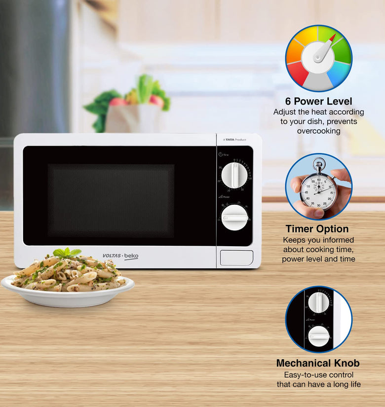 Voltas Beko, A Tata Product 20L, 700W smart solo Microwave oven (MS20MPW10, White | with Anti bacterial Inner Cavity and Large Turntable) with 5 year comprehensive warranty