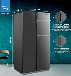 Voltas Beko, A Tata Product 563 L Side by Side Frost Free Refrigerator with ProSmart Inverter Compressor (RSB585/FPV300RXID, INOX steel, Active Fresh Blue Light) with 5 year comprehensive warranty