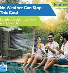Symphony Air Force 100 Desert Air Cooler | 100L | 375W | Powerful Jet Fan | Weather-Resistant Body | Large Honeycomb Cooling Pad | Easy Fill | Heavy-Duty Wheels | 1 Year Warranty