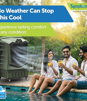 Symphony Air Force 100 Desert Air Cooler | 100L | 375W | Powerful Jet Fan | Weather-Resistant Body | Large Honeycomb Cooling Pad | Easy Fill | Heavy-Duty Wheels | 1 Year Warranty