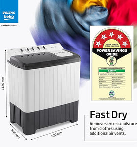 Voltas Beko, A Tata Product 14 Kg 5 Star Semi-Automatic Top Load Washing Machine (WTT140UPA/GR5KPTD, Grey, Special pulsator and Double waterfall Technology) with 5 year comprehensive warranty