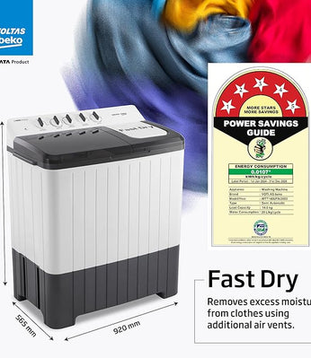 Voltas Beko, A Tata Product 14 Kg 5 Star Semi-Automatic Top Load Washing Machine (WTT140UPA/GR5KPTD, Grey, Special pulsator and Double waterfall Technology) with 5 year comprehensive warranty