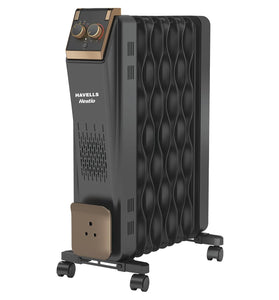 Havells 9 Fin Hestio Wave Fin OFR (Oil Filled Radiator)|Room Heater|2400 W|3 Heat Settings & PTC Fan Heater|Inclined Control Panel|Retractable Wheels| Comfortable Breathing|360° Heating (Black)