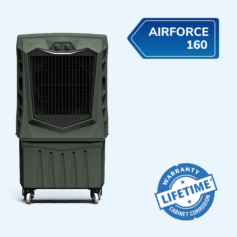 Symphony Air Force 160 Desert Air Cooler | 20m Powerful Air Throw | Robust, Weather-resistant Body | 375W | Auto Louver Movement | Easy Fill | Heavy Duty Air Cooler with Lockable Wheels