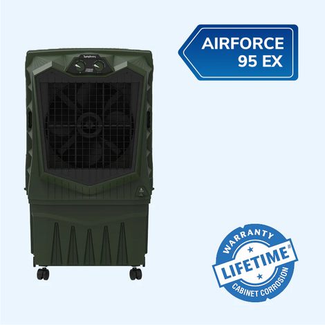 Symphony Air Force 95EX Desert Air Cooler | 95L Water Tank Capacity| 250W | Powerful Jet Fan | Weather-Resistant Body | Large Honeycomb Cooling Pad | Easy Fill | Heavy-Duty Wheels | 1 Year Warranty