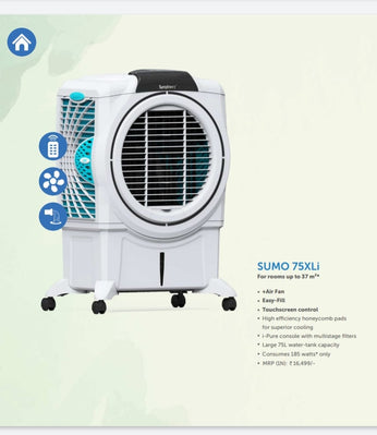 Symphony Sumo 75 XL i Desert Air Cooler For Home with Honeycomb Pads, Powerful +Air Fan, i-Pure Console and Low Power Consumption REMOTE