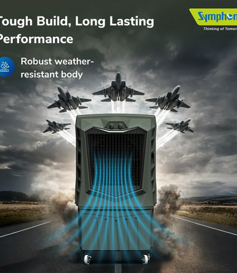 Symphony Air Force 90 Desert Air Cooler | 90L Water Tank Capacity | 150W | Powerful Jet Fan | Weather-Resistant Body | Large Honeycomb Cooling Pad | Easy Fill | Heavy-Duty Wheels | 1 Year Warranty