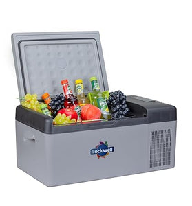 Rockwell 15L Car Cooler/Freezer, Portable Fridge for Outdoor Adventures, 240V AC Power Cord & 12V Car Adapter (RMC15S, Grey)