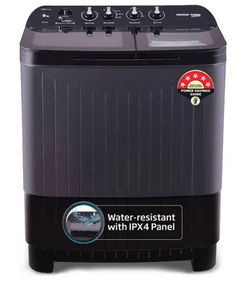 Voltas Beko by A Tata Product 9 kg washing machine with Soft Closing door, Water proof IPX4 protection, Special Pulsator and Double Waterfall Semi Automatic Top Load Black, Grey  (WTT90UDX/BKGR4KGTD) with 5 year comprehensive warranty