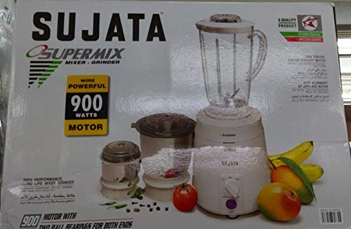 Sujata SuperMix SM 900-Watt Mixer Grinder with 3 Jars (White) - 1shoppingstore