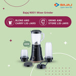 Bajaj NX-01, Powerful 300W Mixer Grinder, Blender, Juicer and Smoothie Maker with Sipper and Store Lids, 3 Jars, Black, Regular - 1shoppingstore