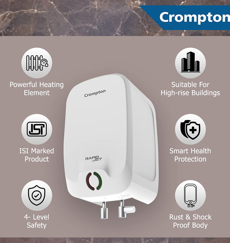 Crompton Rapid Jet 3-L Instant Water Heater with Advanced 4 level Safety (White) - 1shoppingstore