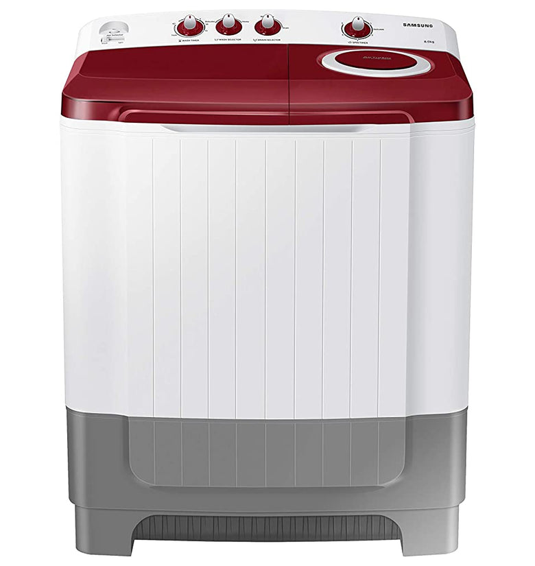 Samsung 8.0 Kg Semi-Automatic 5 Star Top Loading Washing Machine (WT80R4000RG/TL, Light Grey, Wine Red Lid (Opaque), Hexa Storm Pulsator) - 1shoppingstore